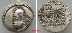 Ancient Coins - 735LC5F) KINGS of PARTHIA. Pakoros I. Circa AD 78-120. AR Drachm (20.5 mm, 3.68 g, 12h). Ekbatana mint. Diademed bust left, wearing ornate tiara / Archer (Arsakes I) seated XF