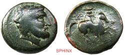 Ancient Coins - 896RC5) Ancient Greek, Thessaly, Krannon. Ca. 350-300 B.C; AE (5.44 grms, 18.5 mm); Obverse: Laureate head of Zeus or Poseidon to right; Reverse: Rider, wearing petasos, on horseba