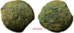 Ancient Coins - 383GK2Z) ROMAN REPUBLIC, Anonymous. 157-156 BC. AE As (30 mm, 19.55 g). Rome mint. Laureate head of bearded Janus / Prow of galley right with peaked deck structure; I (mark of valu