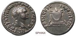 Ancient Coins - 901CKC6Z) Domitian. As Caesar, AD 69-81. AR Denarius (17.5mm, 3.57 g, 6h). Rome mint. Struck under Titus, AD 80-81. Laureate head right / Garlanded and lighted altar. RIC II 266