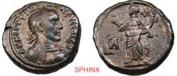 Ancient Coins - 392GG2Z) EGYPT, Alexandria. Philip I. AD 244-249. Potin Tetradrachm (22 mm, 12.16 grms). Dated RY 1 (AD 244). Laureate and cuirassed bust right / Homonoia standing left, VF