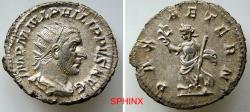 Ancient Coins - 951GC4W) Philip I. AD 244-249. AR Antoninianus, (22mm, 4.04 g, 7h). Rome mint, 5th officina. 2nd emission, AD 244. Radiate, draped, and cuirassed bust right / Pax advancing left,