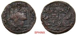 Ancient Coins - 726CL3Z) ISLAMIC FIGURAL ICONOGRAPHY; ARTUQIDS OF MARDIN, QUTB AL-DIN II GHAZI II, 572-580 AH/ 1176-1184 AD, AE DIRHAM 27 mm, 7.74 grms, TYPE SS 31. IN FINE+ CONDITION