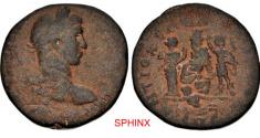Ancient Coins - 464KC22P) SELEUCIS and PIERIA, Antioch. Severus Alexander. AD 222–235. AE Octassarion (32 mm, 20.09 g, 6h). Laureate head right / Tyche seated left, head facing, on rocky outcroppi