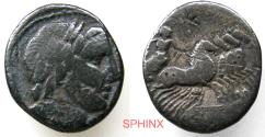 Ancient Coins - 119GG4K) Roman Republic, Anonymous, Circa 86 BC.Rome mint. AR Denarius. 3.52 Grms, 18 mm, Obverse: Laureate head of Apollo right. Reverse: Jupiter driving galloping quadriga right.