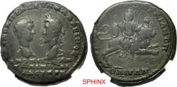 Ancient Coins - 201CFF5X) VERY RARE ****MOESIA INFERIOR, Marcianopolis. Macrinus, with Diadumenian as Caesar. AD 217-218. AE Pentassarion (Æ24, 6h). Pontianus, legatus Augusti pro praetore.