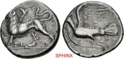 Ancient Coins - 73CER6X) SIKYONIA, Sikyon. Circa 330/20-280 BC. AR Triobol – Hemidrachm (15.5mm, 2.82 g, 8h). Chimera advancing left, raising forepaw; ΣI below / Dove flying left; pellet below VF