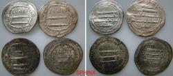 Ancient Coins - 1005GL6Z) A BETTER GRADE GROUP OF ISLAMIC SILVER (4) FOUR COINS : All identified and attributed as follows :  Upper left : Abbasid Madinat Nishapur 193 AH citing Hamawayh Upper rig