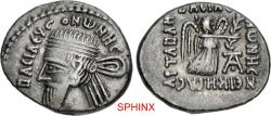 Ancient Coins - 225RRL5X) KINGS of PARTHIA. Vonones I. Circa AD 8-12. AR Drachm (20mm, 4.03 g, 12h). Ekbatana mint. Diademed head left / Nike standing right, holding wreath and palm; monogram belo