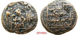 Ancient Coins - 916CK5R) Begteginid at Irbil, Muzaffar Al-Din Kokburi, 563-630 AH / 1168-1232 AD, AE dirham, Large size module 30 mm, 11.32 grms, enthroned facing figure, Rev. within square