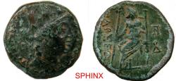 Ancient Coins - 866CG4V) Tarsus, Cilicia, 164 BC, AE21, 7.34 Grms, 20.5 mm, Obverse: Turreted head of Tyche right. No countermark. Reverse: TAΡΣEΩN, Zeus seated left, holding sceptre. FINE