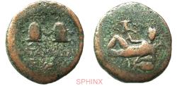 Ancient Coins - 134EH5U) Ancient Greek, Katane, Sicily. ca 263–200 BC. AE (6.61 g, 19 mm). Obverse: River-god reclining left on amphora, holding rhyton in right hand, reed in left. Reverse: KATANA