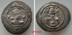 Ancient Coins - 344ER4X)  Sasanian Kingdom,  Khusru I (the first) AD 531-579, AR Drachm, 3.79 Grms, 24X28 mm, YZ mint Yazd, Obverse: Draped bust to right, wearing mural crown with frontal crescent