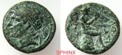 Ancient Coins - 5CH5) SELEUKID KINGS of SYRIA. Antiochos First Soter. 281-261 BC. AE (13 mm, 2.07 g). Antioch mint. Diademed head left / Apollo seated right on omphalos; control marks off flan. SC