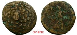 Ancient Coins - 161RF3Z) PONTOS, Amisos. Circa 90-85 BC. AE (20 mm, 6.27 g). Struck under Mithradates VI. Aegis / Nike advancing right, holding palm tied with fillet over left shoulder; monograms