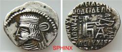 Ancient Coins - 385HH22) KINGS of PARTHIA. Vardanes I. Circa AD 40-45. AR Drachm (21 X 19 mm, 3.52 g). Ekbatana mint. Diademed bust left, wearing short beard and spiral torque; all within pelleted