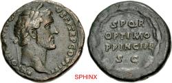 Ancient Coins - 687CRR5X) Antoninus Pius. AD 138-161. AE As (26mm, 13.12 g, 6h). Rome mint. Struck circa AD 147. Laureate head right / S P Q R/ OPTIMO/ PRINCIPI/ S • C in four lines within wreath.