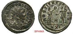 Ancient Coins - 255EM22P) Roman Imperial, Probus AE Antoninianus. (3.84 Grms, 22 mm) Obverse: IMP C M AVR PROBVS P F AVG, radiate, cuirassed bust right, Reverse: RESTITVTOR ORBIS, Woman standing r