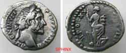 Ancient Coins - 572GK6Z) Antoninus Pius. AD 138-161. AR Denarius (17 mm, 3.52 g, 6h). Rome mint. Struck AD 156-157. Laureate head right / Annona standing right, left foot on prow, holding rudder