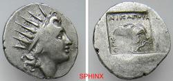 Ancient Coins - 287MM5W) Ancient Greek. Rhodos (Rhodes). AR Drachm (16 mm, 2.48 g). Circa 88–84 BC. Plinthophoric standard. Magistrate: Nikagoras. Obverse: Radiate head of Helios right. Reverse: