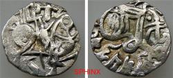 World Coins - 635RG2Z) India, Shahis, circa AD 870-875, AR Jital. 3.234 grm, 18.5 mm, circa AD 870-875, Bull left / Horseman right types of Khudarayaka, (Tye 23). VF, Toned;  80