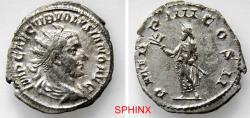 Ancient Coins - 965HG6Z) Volusian. AD 251-253. AR Antoninianus (22 mm, 3.66 g). Rome mint, 4th officina. 5th emission, AD 253. Radiate, draped, and cuirassed bust right / Volusian standing left,