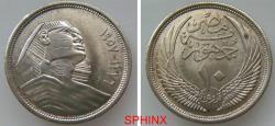 World Coins - 525CM22) EGYPT, REPUBLIC, 10 Piasters, 7 grms, 0.625 silver, the SPHINX, dually dated 1376 AH and 1957 AD; KM 382, UNC. cond.