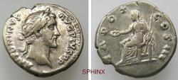 Ancient Coins - 570GK6Z) Antoninus Pius. AD 138-161. AR Denarius (18 mm, 3.31 g, 6h). Rome mint. Struck AD 140-143. Laureate head right / Clementia seated left, holding patera and scepter. VF