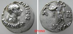 Ancient Coins - 560HM5R) BAKTRIA, Indo-Greek Kingdom. Menander I Soter. Circa 155-130 BC. AR Drachm (16.5 mm, 2.44 g). Diademed and draped bust right