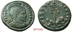 Ancient Coins - 651RG5W) Roman Imperial, Constantine AE follis. (2.87 grms, 18.5 mm) 319-320 AD. Obverse: CONSTANTINVS AVG, helmeted cuirassed bust right. Reverse: VIRTVS EXERCIT, two captives at