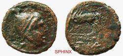 Ancient Coins - 119RE2Y) PONTOS, Amisos. Circa 100-95 BC. AE (22.5 mm, 11.14 g, 12h). Helmeted head of Perseus right, wearing Phrygian cap / Pegasos grazing left; two monograms in exergue. Malloy