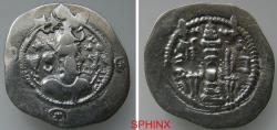 Ancient Coins - 882RC3Y) Sasanian Kingdom, Kavad I AR Drachm, 3.82 Grms, 29 mm,  mint GW, uncertain date. Obverse: Draped bust to right, wearing mural crown with korymbos set on crescent.