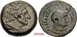 Ancient Coins - 167CRR5X) PTOLEMAIC KINGS of EGYPT. Ptolemy III Euergetes. 246–222 BC. AE Obol (22 mm, 7.77 g, 12h) Mint: Kyrene Obverse: Diademed head of Ptolemy I right, wearing aegis around nec
