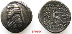 Ancient Coins - 670MM5F) ****RARE*** KINGS of PARTHIA. Phraates III. 70/69-58/7 BC. AR Drachm (20 mm, 3.93 g). Court mint at Ekbatana. Struck circa 62/1-58/7 BC. Diademed bust left / Archer (Arsak