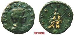 Ancient Coins - 939GL17) Julia Maesa. Augusta, AD 218-224/5. AE ‘Limes’ Denarius (18.5 mm, 2.52 grms). Contemporary imitation of Rome mint issue, circa AD 218-220. Draped bust right / Pudicitia se