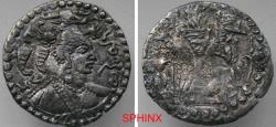 Ancient Coins - 486GF22P) HUNNIC TRIBES, Nezak Huns. ‘Napki Malka’. Circa AD 460-560. BI Drachm (25 mm, 2.74 g). Crowned bust right / Fire altar flanked by attendants and wheel-symbols. RARE