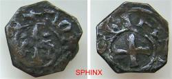 World Coins - 854EE22P) CRUSADERS, ANTIOCH, BOHEMUND III, 1163-1201 AD, AE denier, 0.93 grm, 16 mm, Long fleur de lys with dot on each side/ Cross without pellets, Type D1, Schlum. III.1; FINE