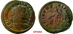Ancient Coins - 277RK17) Galerius as Caesar (294 AD) AE Follis, 8.62 grms, 27 mm, Siscia mint; Obverse: GAL VAL MAXIMIANVS NOB C, Laureate head right. Reverse: GENIO POP-VLIROMANI, Genius naked VF
