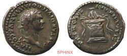 Ancient Coins - 899CKC6Z) Domitian. As Caesar, AD 69-81. AR Denarius (18.5 mm, 3.08 g, 6h). Rome mint. Struck under Titus, AD 80-81. Laureate head right / Garlanded and lighted altar. RIC II.1 266