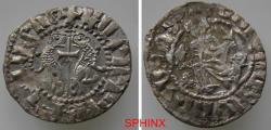 World Coins - 718FH4K) ARMENIA, Cilician Armenia. Royal. Levon I. 1198-1219. AR Tram (22 mm, 2.89 g). Levon seated facing on throne decorated with lions, holding cross and lis, with feet resting