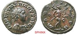 Ancient Coins - 470GK5Y) Roman Imperial, Numerian AE  (3.47 grms, 22 mm) Antoninianus. Lyons mint, 284 AD. Obverse: IMP C NVMERIANVS AVG, Radiate and cuirassed bust right, holding spear. GOOD VF