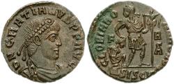 Ancient Coins - 994HC5K) Apparently unpublished mint type. GRATIAN. 367-383 AD. AE 18mm (2.06 gm, 12h). Siscia mint. Struck 367-375 AD. D N GRATIANVS P F AVG, pearl-diademed,
