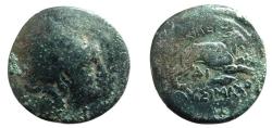 Ancient Coins - 497GREEK) THRACE,AFTER 305 BC,  AE19 MM, 4.75 GRMS, HELMETED MALE HEAD RIGHT, REVERSE LION RUNNING RIGHT AND SPEARHEAD BELOW, HEAD PAGE 285, LINDGREN 905, FINE. 