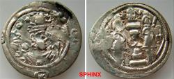 Ancient Coins - 840KC0Z) HUNNIC TRIBES, Nezak Huns. Circa 484/8 - 560 AD AR Drachm (26.5 mm, 2.72 grms). Host coin imitating a Sasanian drachm of Hormazd IV from the jayy (GD) mint, dated RY 24. C