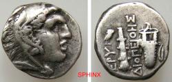 Ancient Coins - 955CCR6Z) IONIA, Erythrai. Circa 325-315 BC. AR Drachm (15.5mm, 3.60 g, 2h) Rhodian standard. Diopeithes, magistrate. Head of Herakles right, wearing lion skin / Club and bow-in-bo