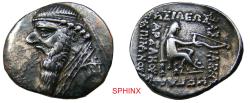 Ancient Coins - 447KL6Z) KINGS of PARTHIA. Mithradates II. 121-91 BC. AR Drachm (19 mm, 4.06 g, 12h). Rhagai mint. Struck circa 109-96/5 BC. Diademed bust left / Archer (Arsakes I) seated right VF