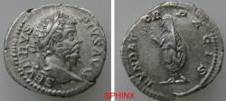 Ancient Coins - 874KG6Z) Septimius Severus. AD 193-211. AR Denarius (19 mm, 3.42 g, 6h). Rome mint. Struck AD 201. Laureate head right / Septimius Severus, veiled and togate, standing left holding