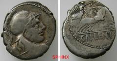 Ancient Coins - 821ER3Z) Cn. Lentulus Clodianus. 88 BC. AR Denarius (18 X 16 mm, Oblong 3.92 g). Rome mint. Helmeted bust of Mars right, seen from behind / Victory driving galloping biga right,