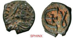 Ancient Coins - 55FG6Z) Justinian I. 527-565. AE Pentanummium (15 mm, 2.31 g, 12h). Theoupolis (Antioch) mint. Struck circa 546-551. Diademed, draped, and cuirassed bust right / Large Є with centr