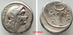 Ancient Coins - 65CGC5U) Roman Republic, Moneyer M. Plaetorius Cestianus. AR Denarius (3.83 g, 16.5 mm), Rome, 69 BC. Obverse: Draped female bust right, adorned with poppy heads; control symbol be